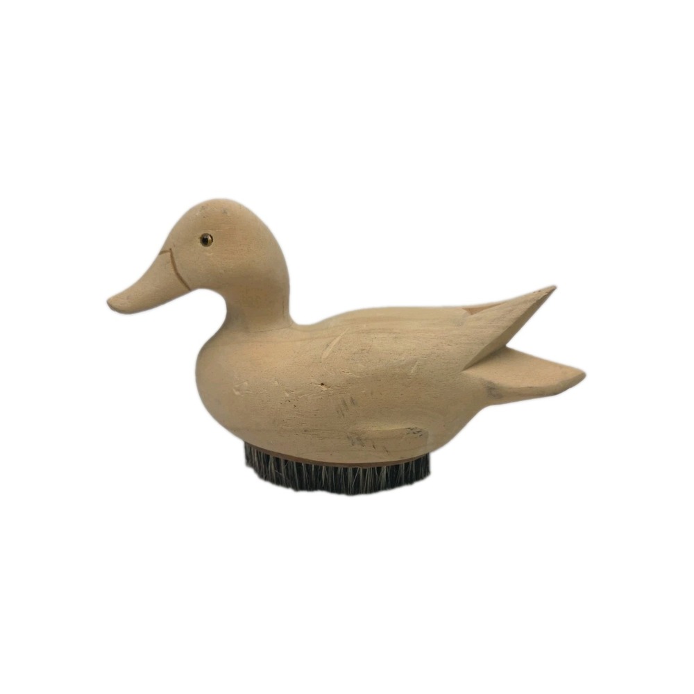 Vtg Duck Brush Unfinished Carved Wood Decoy Figure Shoe Lint Hat Display